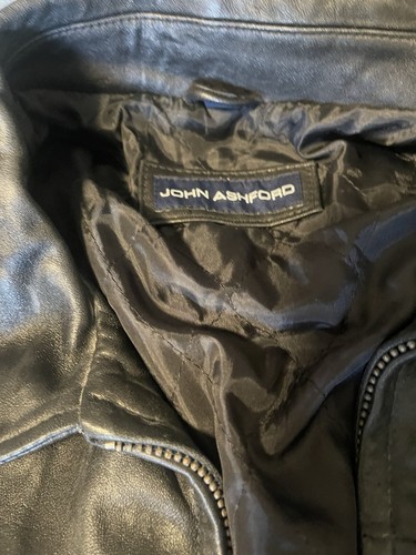Mens Vintage Black Leather Jacket Bomber Large John Ashford 80s Biker Punk Rock - Picture 2 of 7