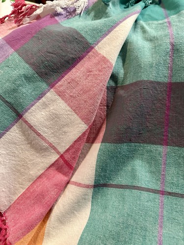 Vintage Boho Tablecloth Blended Orange Pink Blue Yellow Purple Cotton 62x46 In - Picture 9 of 12