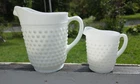 Lot of 2 Vintage Milk Glass Hobnail Pitcher Pitchers White Farmhouse