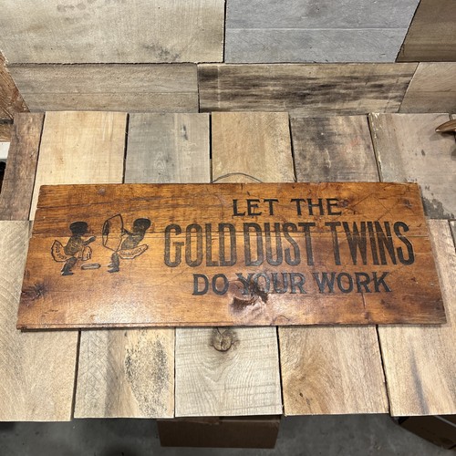 Insegna legno Fairbank's Gold Dust Twins lavaggio polvere anni '20 cassa legno - Foto 10 di 15