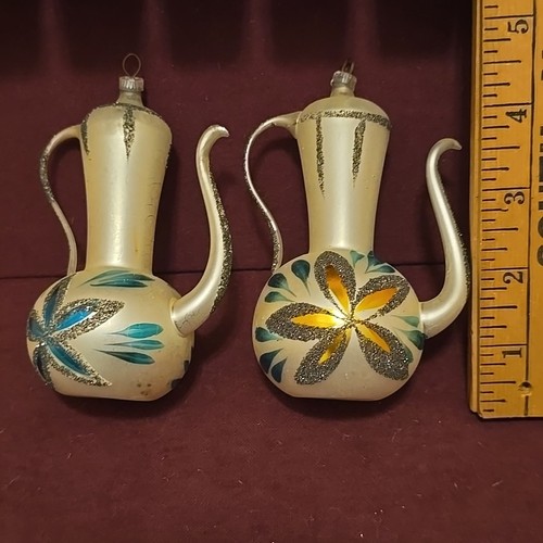 Vtg West Germany Blown Mercury Glass Coffee/Teapot Lot Of 3 Christmas Ornaments - Picture 7 of 14