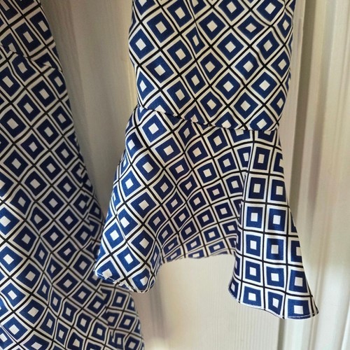 Blusa de seda Anne Klein manga 12 campana cuello con volantes azul y blanco - Imagen 9 de 9