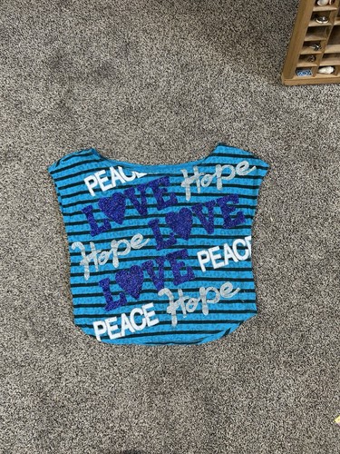 Y2K Justice Peace/ Love Glitter Leopard Striped Graphic Mesh Loose Crop Top - Picture 3 of 11