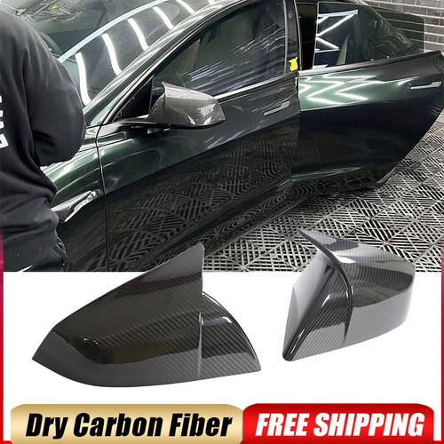 For Tesla Model S 2021-2023 Dry Carbon Fiber Side Wing Mirror Cover Caps Add-On - Picture 1 of 13