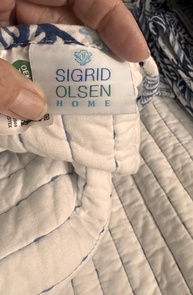 全新带标签 Sigrid Olsen Home Full/Queen 蓝色白色 100% 棉被子 88 英寸 X92 英寸沿海 — 第 3/4 张图片