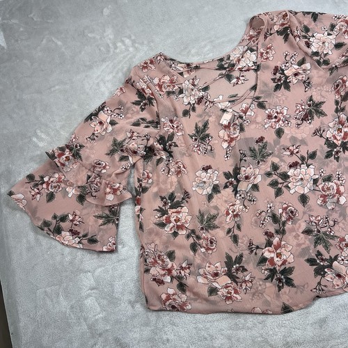 Torrid Bluse Damen Größe 2 Rosa Blumen Chiffon Schlagärmel Träger hinten NEU - Bild 2 von 11