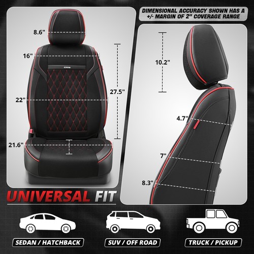 Diamond Black Fabric Leatherette Front Row Seat Cover Cushion 2PCS Red Stitch - Bild 7 von 8
