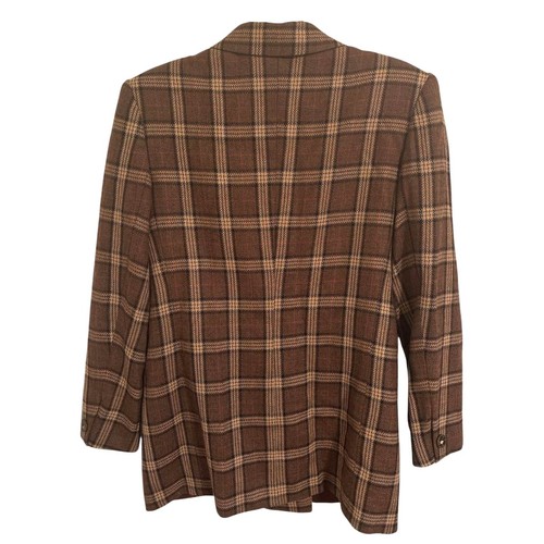 Vintage Evan-Picone Wool Plaid Brown Black Tan Double Breasted Blazer Pockets XL - Picture 2 of 4