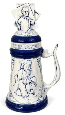 #ad #ad Vintage Norman Rockwell SEPCO 1982 Ceramic Beer Stein Figural Lid Blue White $299.00