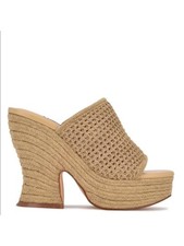 NINE WEST Womens Beige 1-1/2" Platform Fefee Slip On Heeled Sandal 10 M