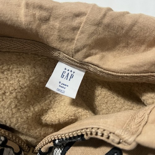 Baby Gap Boys Size 5 years Sherpa Lined Zip Hooded Front Logo Jacket Tan EUC - Picture 5 of 7