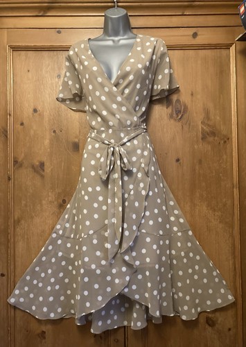 Roman Taupe Polka Dot Midi Tea Party Sun Dress 18 Wedding Summer Holiday Races