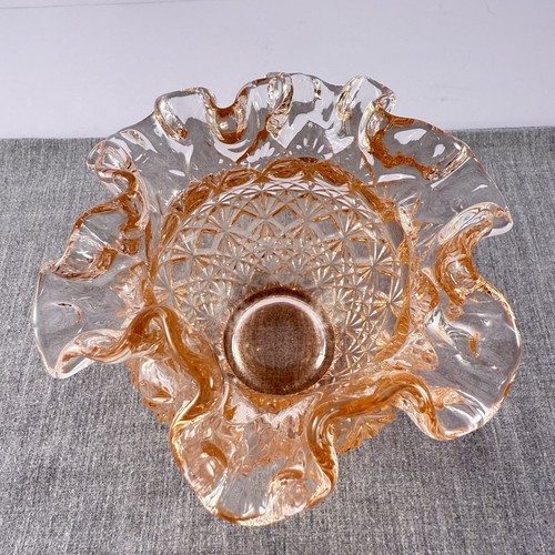 Vintage Fenton rosa Glas Rautenmuster geraffter Rand 4-1/4" Rose sehr schön! - Bild 3 von 9