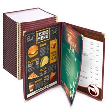 WeChef 30 Pack Menu Cover 6 View 3 Page Book Fold Burgundy 8.5 x 11" Restaurant