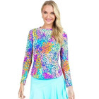 IBKUL Camille Crew Neck Top Multi Long Sleeve Size Large Golf Shirt Womens NEW