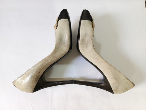 CHANEL Silver Black Glitter Cap Toe Pumps CC Logo Heel Size EU 39.5 US 9 - Picture 9 of 17