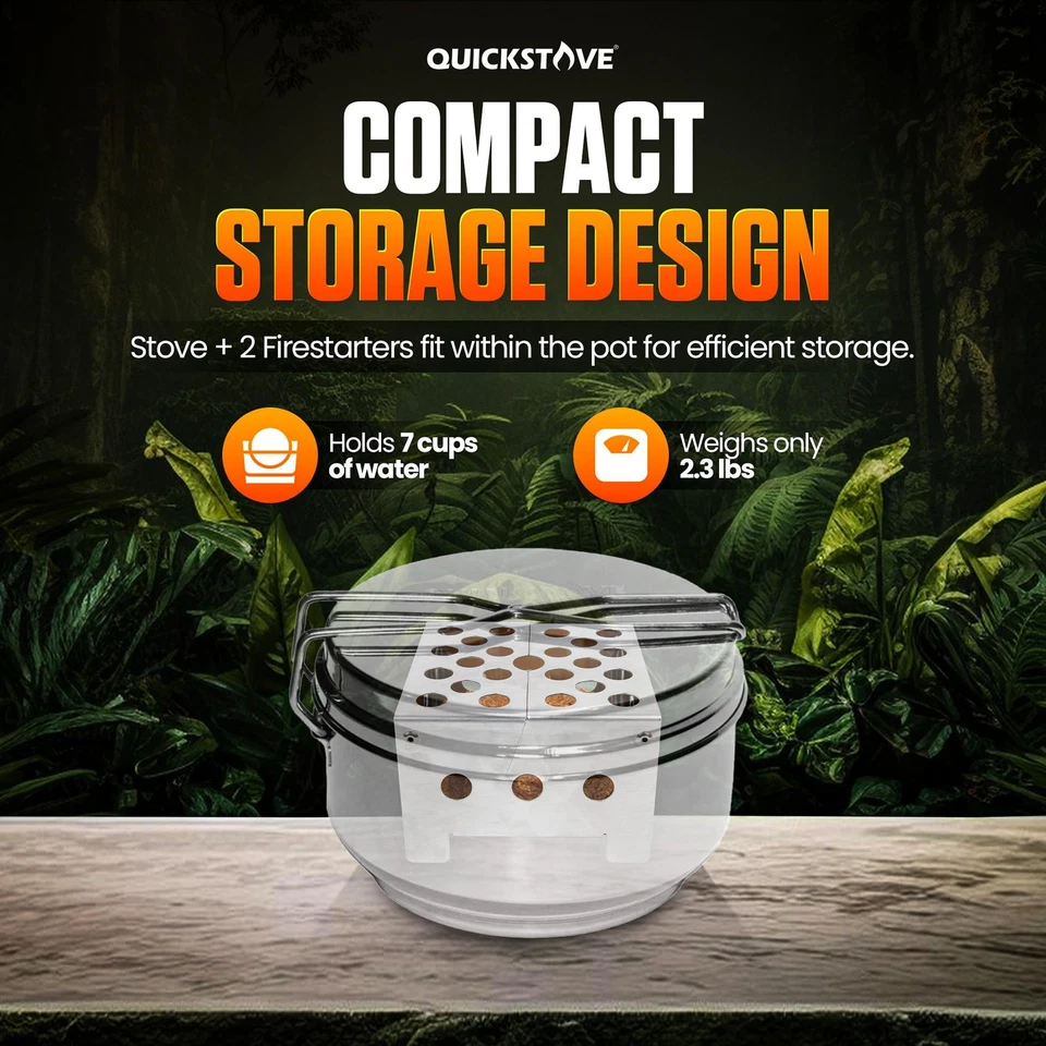 Kit de Estufa de Camping Portátil con Olla y Arrancadores de Fuego, Acero Inoxidable Ligero Foto 3 de 4