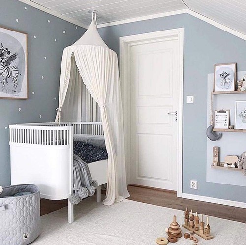 Kids Bed Canopy with Pom Pom Hanging Mosquito Net for Baby Crib Nook Castle G... - Picture 8 of 11
