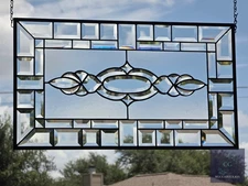 Stained glass, clear transom, rectangular 24.1/2 x 14 1/8 window hanging, panel