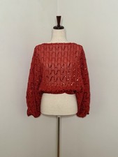 VTG 1980 s ST. MARTIN Red Sequin Crop Disco Sheer Party Top Glam Dolman Sz S