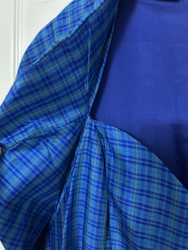 Vintage Monsoon Twilight Blue Check Silk Dress - Full Skirt with Tulle Size 14 - Picture 4 of 14