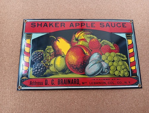 Vtg Ande Rooney Porcelain Enameled Shaker Apple Sauce Sign Metal 11-3/8" x 7"