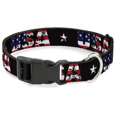 Plastic Clip Collar USA w/Star Black/US Flags Large 15-24"