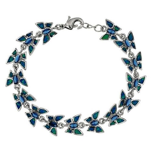 Bracciale Tennis Farfalla 3CT Zaffiro Trattato e Opale Argento Sterling 925 OX5 - Foto 1 di 2