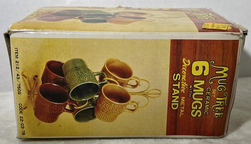 Mug Tree Set 6 Ceramic Mugs W/ Decorative Metal Stand Kmart Multicolor - Picture 8 of 9