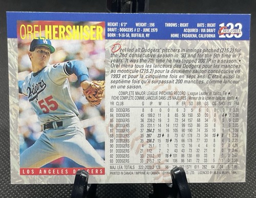 1994 O-Pee-Chee #133 Orel Hershiser - Los Angeles Dodgers - Picture 2 of 3