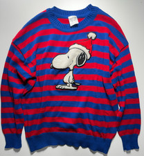 Kid's Unisex Peanuts Snoopy Striped Sweater Blue / Red Size Youth Large