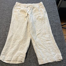 Talbots Pants Womens Size MED PLUS Cream 100 Linen Drawstring Ready To Wear