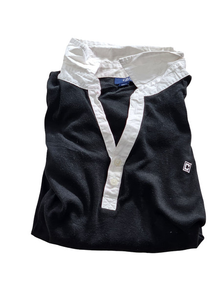 Vintage Chaps Damen Langarm Polo Rugby Shirt Schwarz Weiß Vintage Grade B