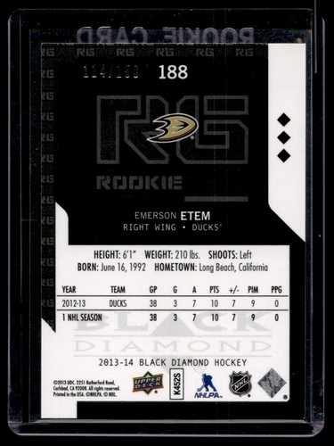 2013-14 Upper Deck Black Diamond Ruby Emerson Etem 114/150 Anaheim Ducks #188 - Picture 2 of 2