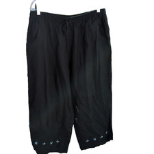 Vintage Lemon Grass Beaded Cropped Pants Sz XL 90's Navy Rayon Cotton Linen Boho