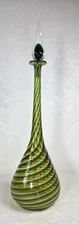 1940's - 50s 17" Vintage Venini Murano Italy Striped Glass Genie Bottle Decanter