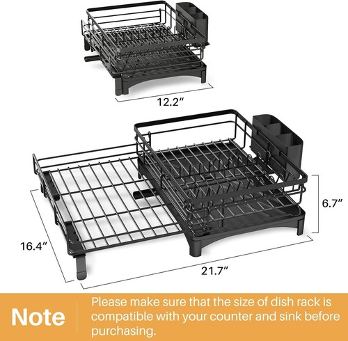 Estante de secado de platos extensible de acero inoxidable con soporte para utensilios - Diseño negro - Imagen 4 de 11