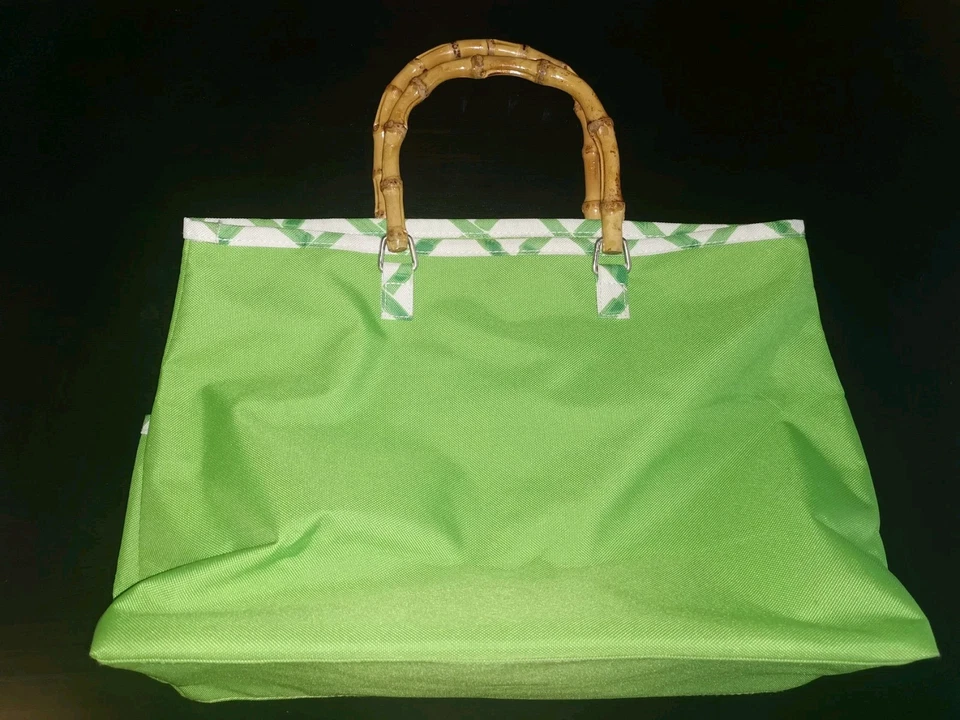 Bolso de Mano Clinique Verde Blanco Bolso de Mano Madera Bambú Estilo Handel Ligero Foto 2 de 4