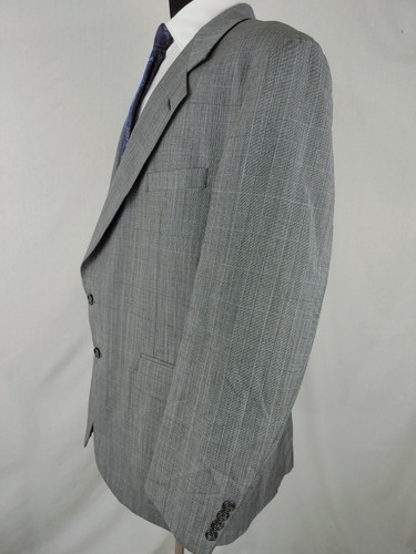 Evan Picone Mens 48R Blazer Suit Jacket Gray Wool Green Plaid 2Button Sport Coat - Picture 11 of 16