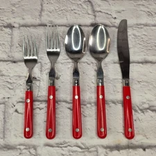 Vtg Washington Forge WF Mardi Gras Silverware Red Handle Stainless Steel Korea