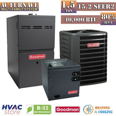 Goodman 1.5 Ton 15.2 SEER2 Gas Furnace AC Multi Family 80% AFUE 40K BTU Vertical
