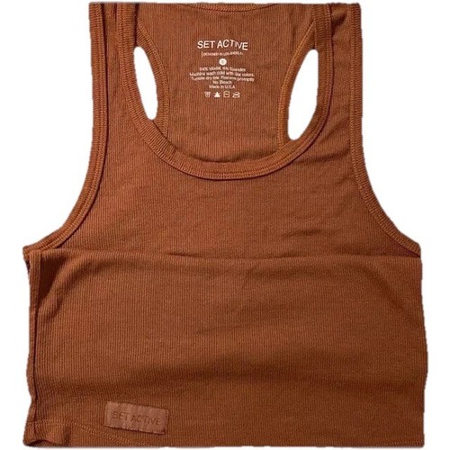 Set Active Form Tank Small Rust Brown Racerback Long Profile Ribbed Modal