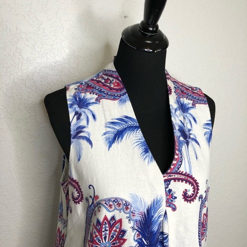 Tommy Bahama white blue red paisley sleeveless linen blend shift dress Medium - Picture 2 of 16