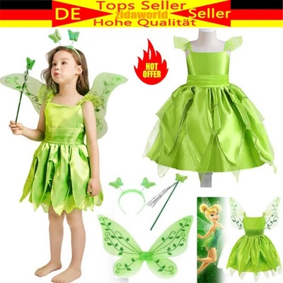 MARKENLOS Kinder Mädchen Karneval Fasching Fairy Pixie Prinzessin-Kleid Tinkerbell Cosplay