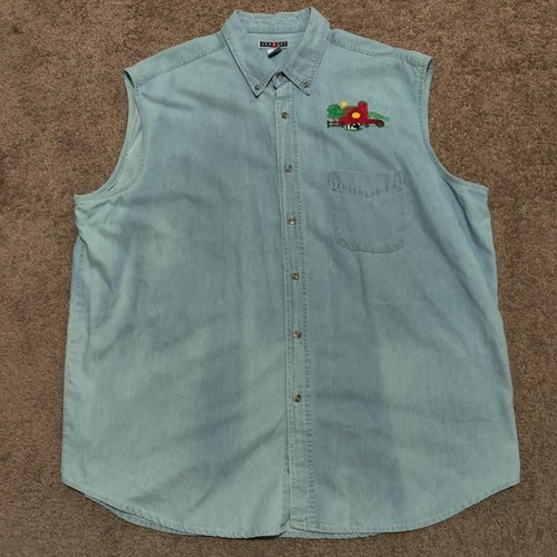 Vintage Jerzees Denim Button Vest Men's Size 2XL Farm Barn Embroidered - Picture 2 of 8