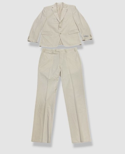 Perry Ellis Men's Beige Solid Modern Fit 2-Piece Jacket Pants Suit Size 38S - Picture 1 of 6