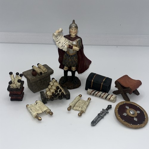 Vintage Borte A Home O Heilige Nacht Krippe Dorf Römer Figur Schild Schriftrollen - Bild 1 von 5