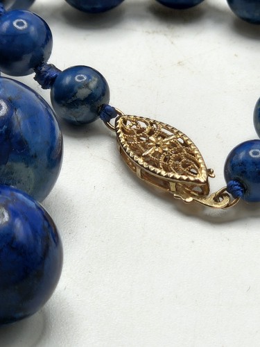 Lapis Lazuli Gemstone Bead 16" Necklace With 14kt Clasp. - Picture 14 of 14
