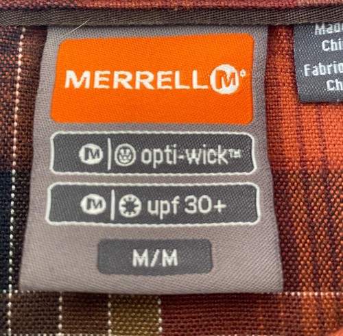 Merrell Shirt Men’s Medium Orange Plaid Opti Wick UPF +30 Long Sleeve Button Up# - Picture 8 of 12