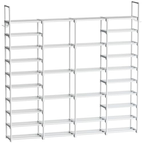 s Extra Large Shoe Rack 72-80 Pairs Big Tall Metal Shoe 4 Row 10 Tier White - Picture 2 of 8